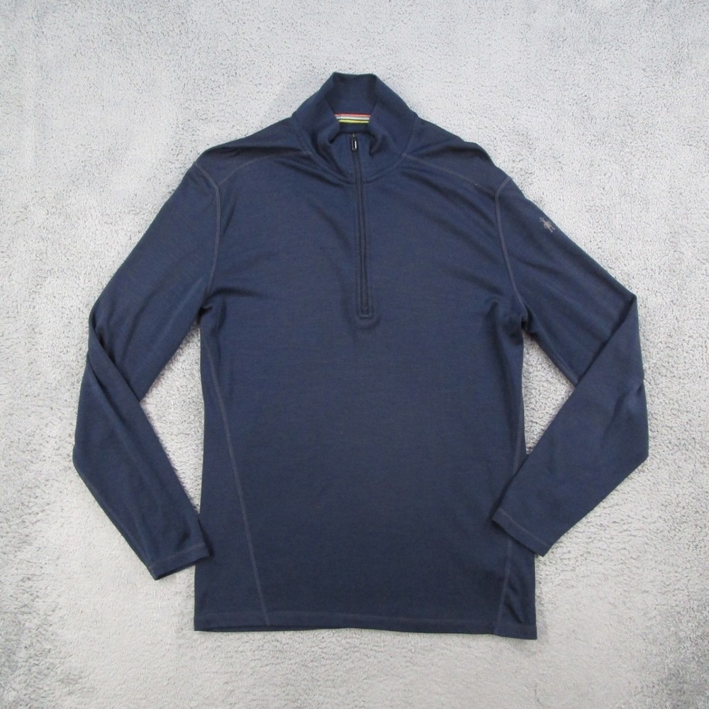 Smartwool Mens Merino 250 Base Layer Quarter Zip Navy Blue Pullover SW016355 L